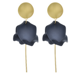 Olivia Matte Gold and Navy Flower Petal Dangle Earrings with Gold Post Dangle